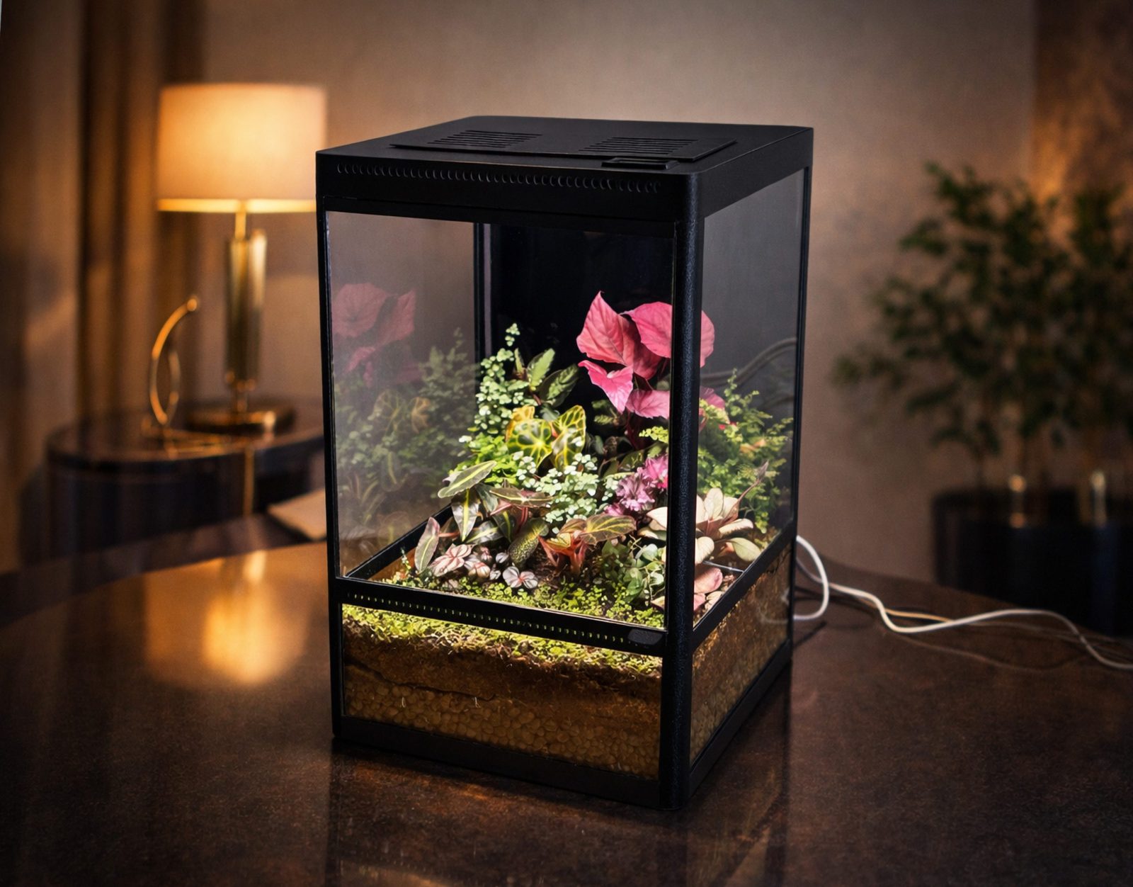 Tropisches Terrarium mit LED-Beleuchtung, 45 cm
