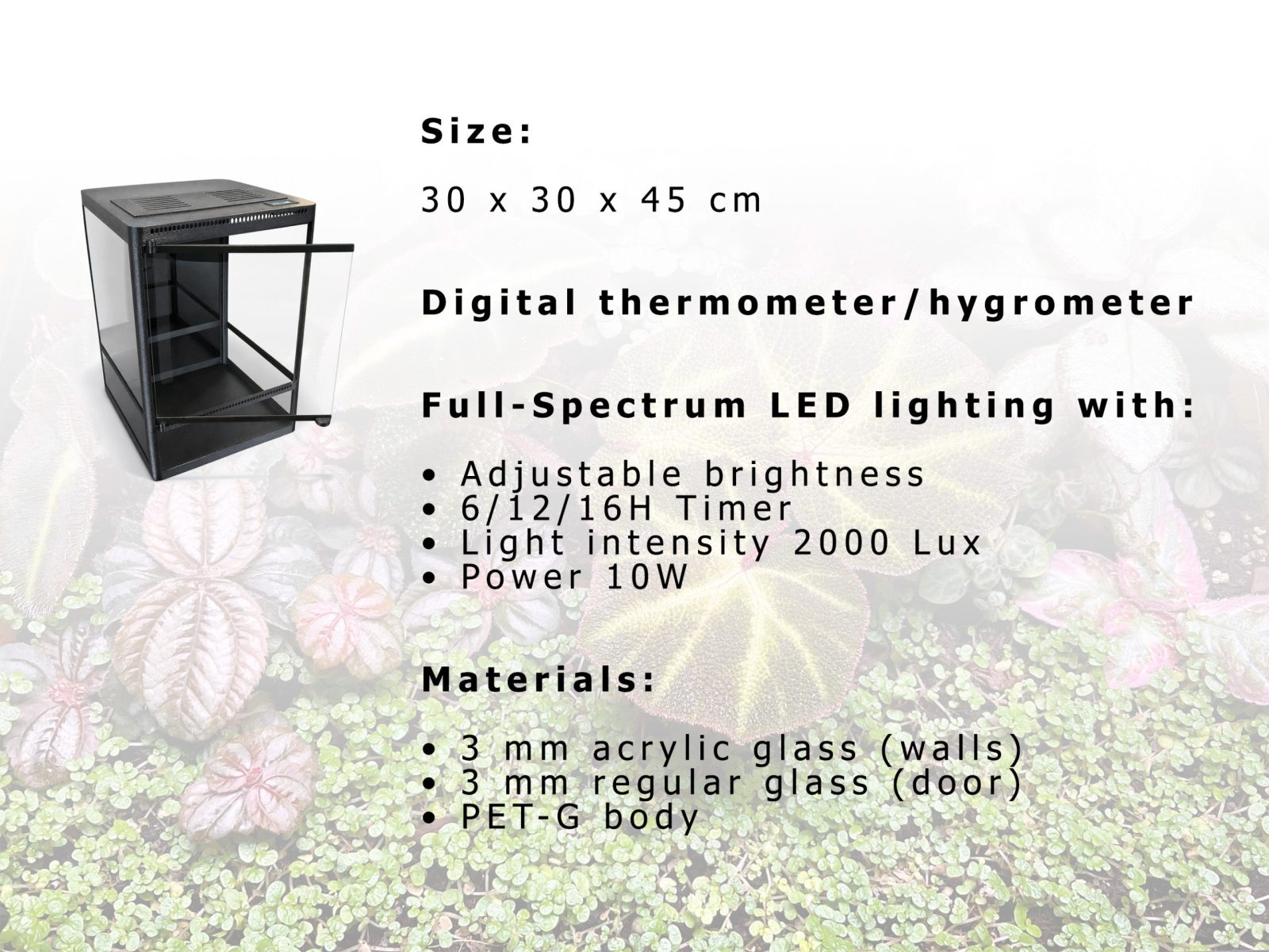 Handgefertigtes tropisches Terrarium mit LED-Beleuchtung für tropische Pflanzen – Bild 10