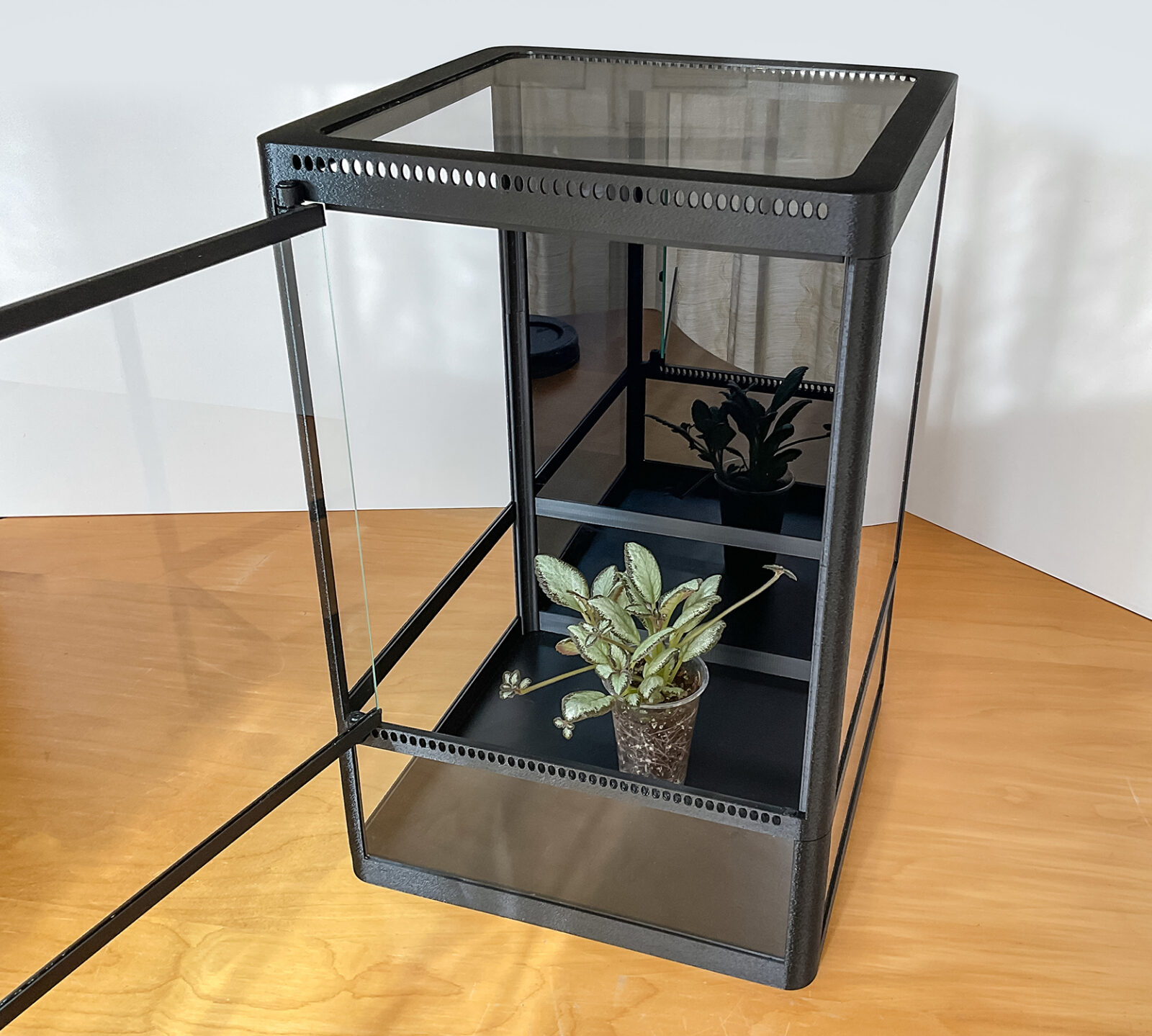 Ob als Terrarium, Florarium oder Tropikarium – dieses Modell bietet optimale Bedingungen für kleine tropische Pflanzen und dekorative Pflanzensammlungen.