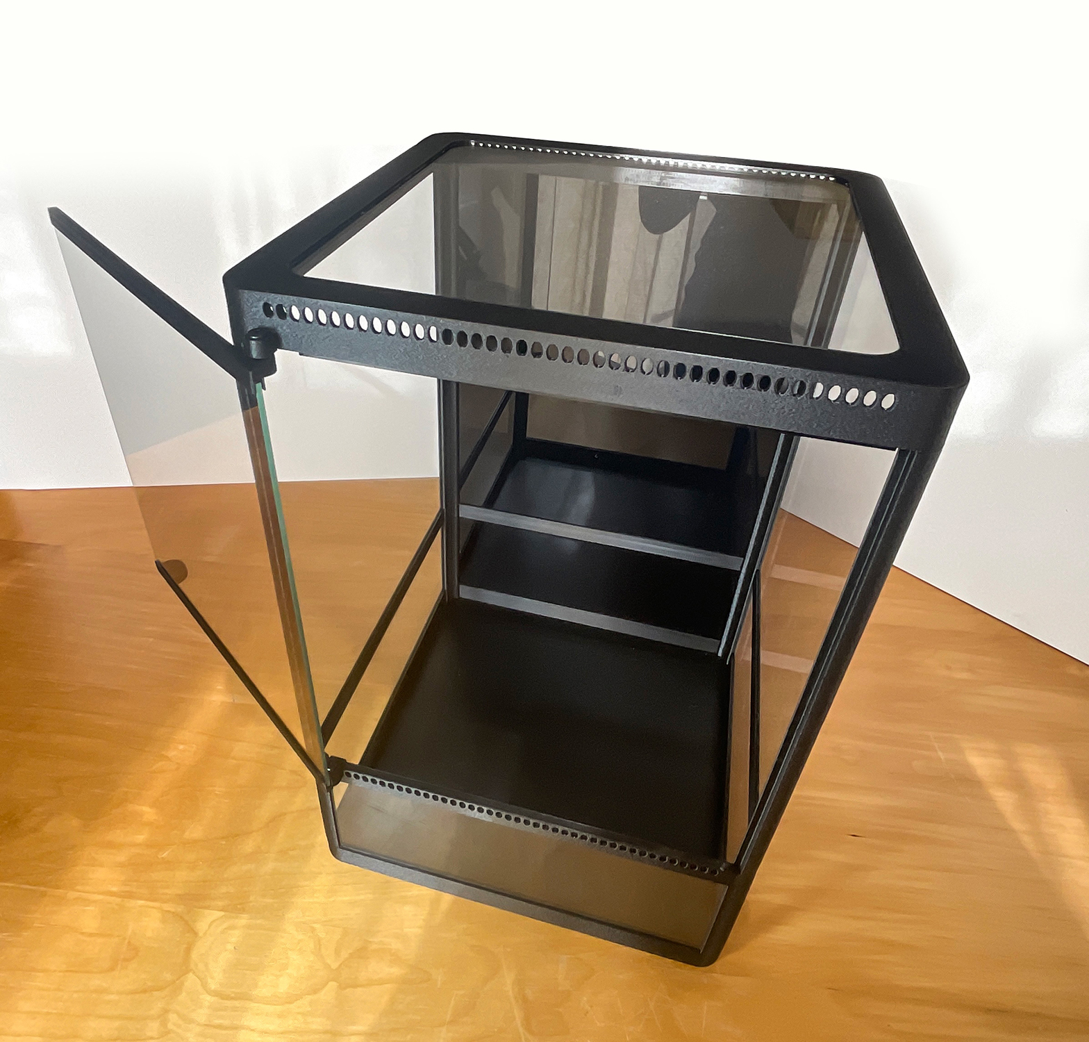 Geräumiges, handgefertigtes Terrarium mit schwarzer Rückwand – ideal für tropische Pflanzen und stilvolle Pflanzendisplays.