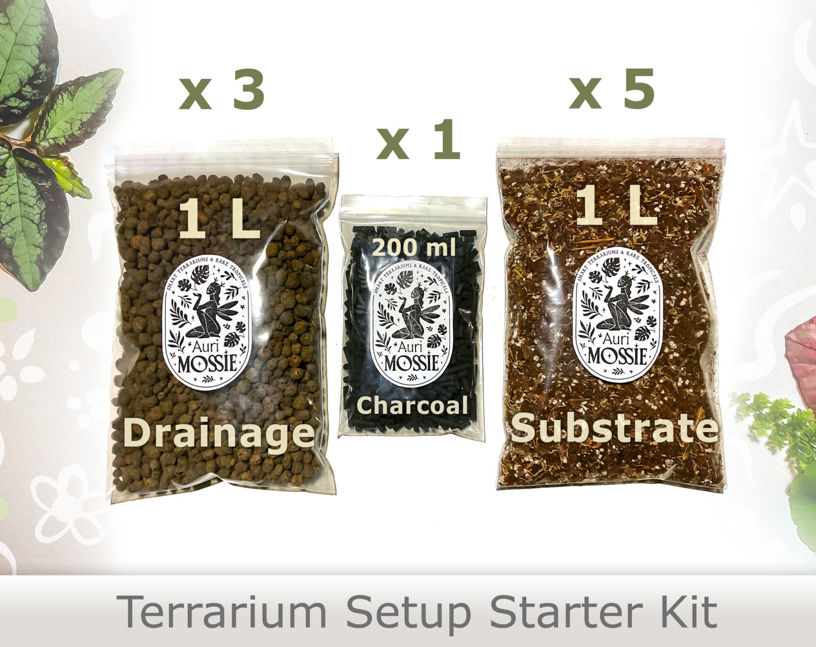 Komplettes Starter Set für tropische Terrarien mit Drainage-Keramzit, Aktivkohle und Tropensubstrat